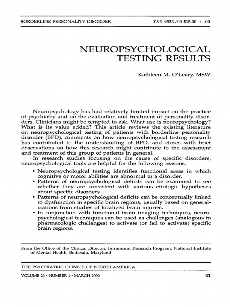 O'leary Review Old Neuropsychology PDF