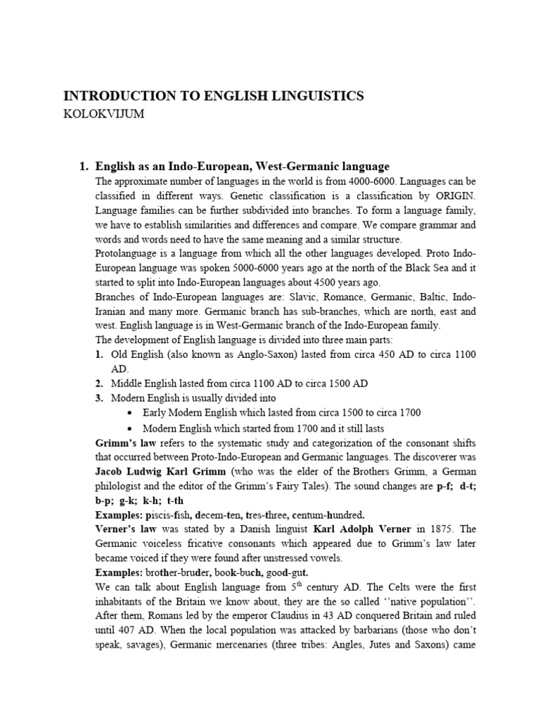 Introduction To English Linguistics Ispit Pdf