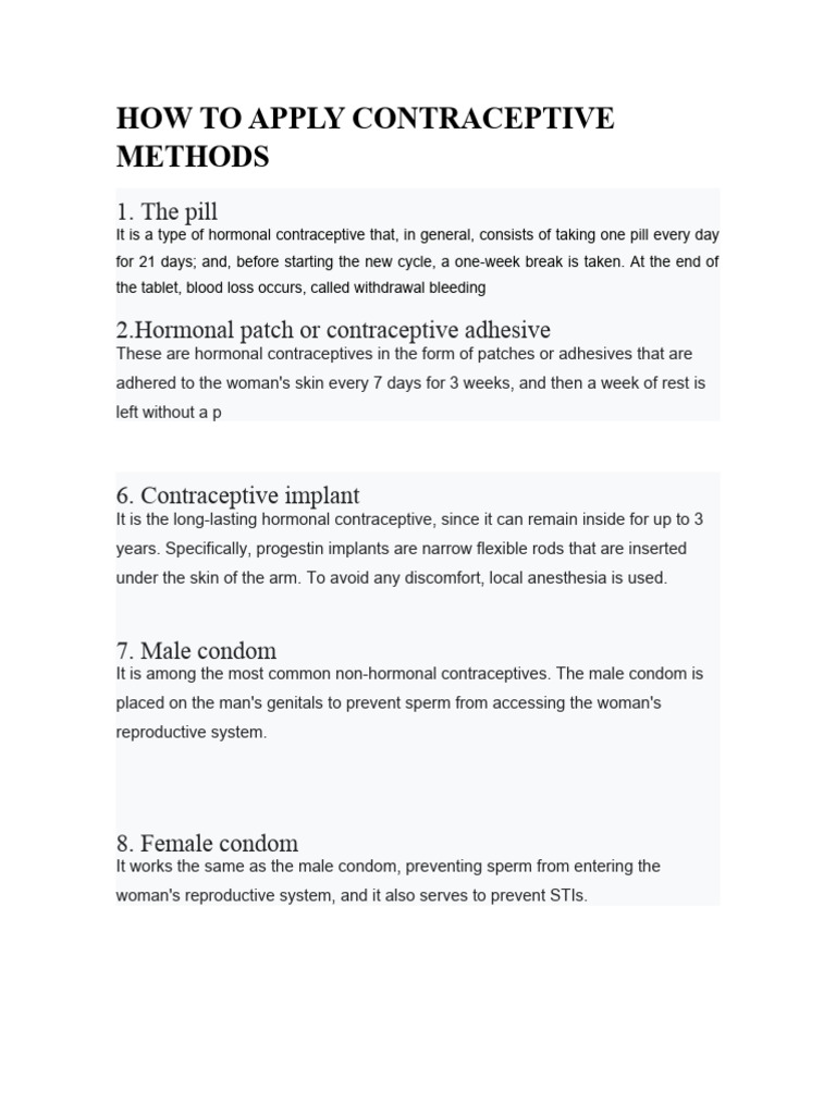 How To Apply Contraceptive Methods PDF
