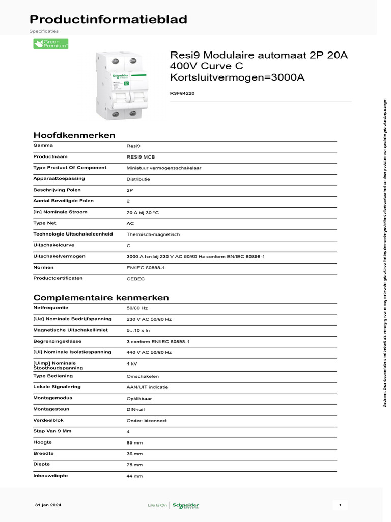 Schneider Electric R9D60610 Interruptores Magnetotérmicos Diferenciales