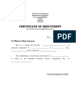 Cerificate of Employment DepED Personnel
