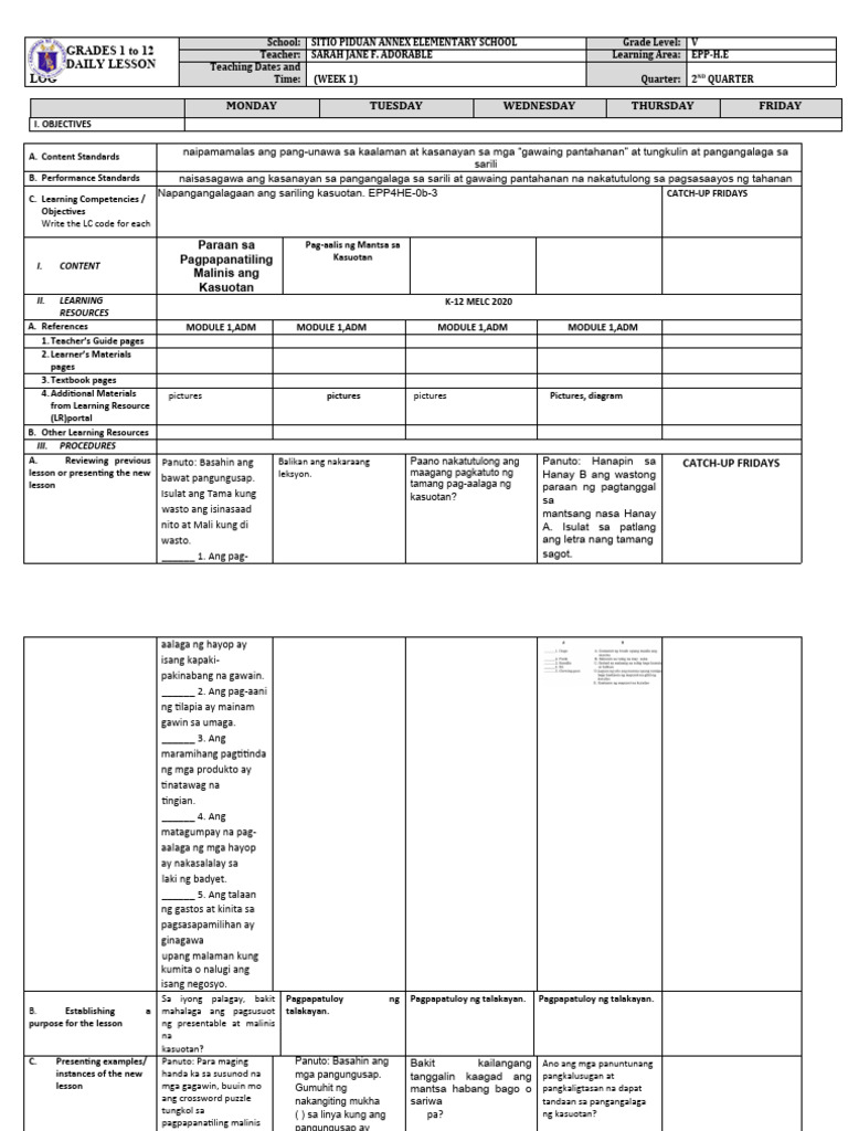 DLL - Epp He 5 - Q2 - W1 | PDF