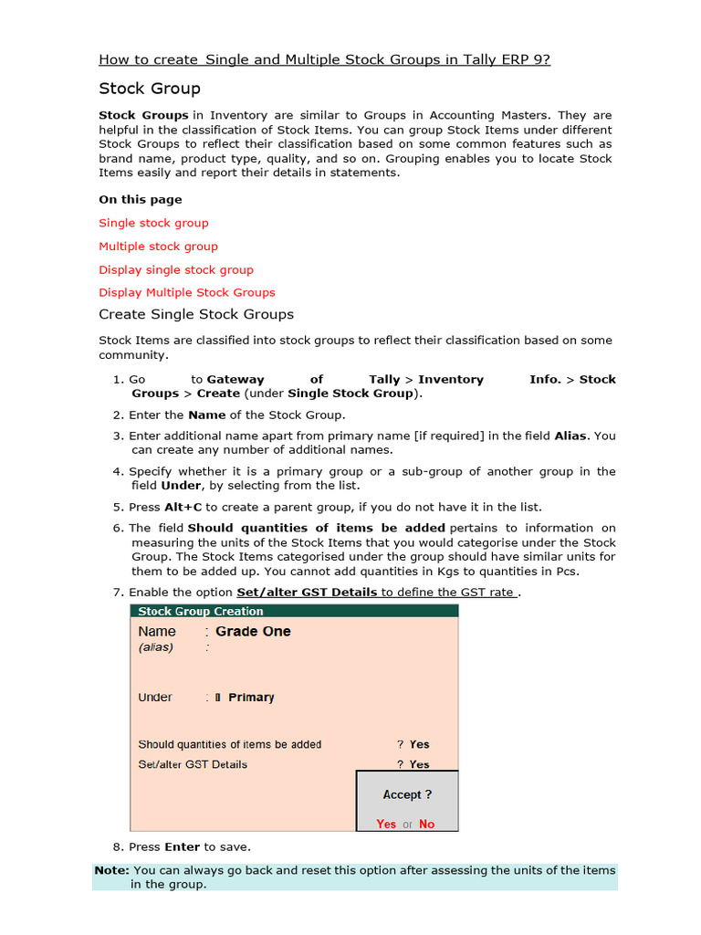 Stock Group How To Create Single and Multiple Stock Groups in Tally