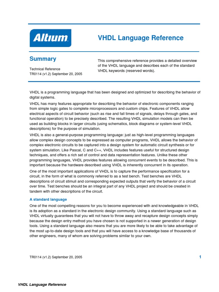 VHDL Language Reference | PDF