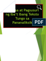 Pagbasa at Pagsusuri Tungo Sa Pananaliksik