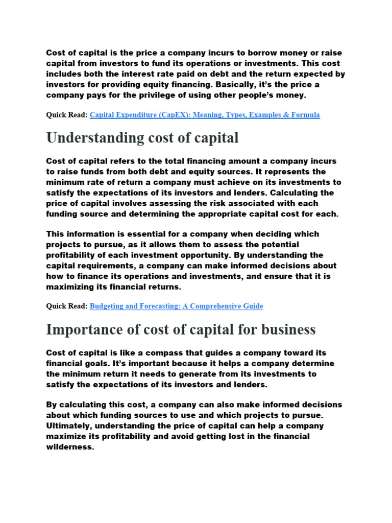 Understanding Cost of Capital Basics | PDF | Finance & Money Management