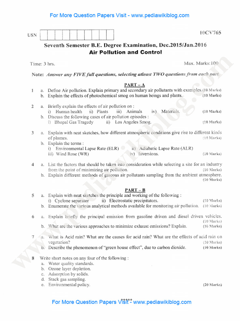 Air Pollution Control Exam Questions | PDF | Air Pollution | Atmosphere