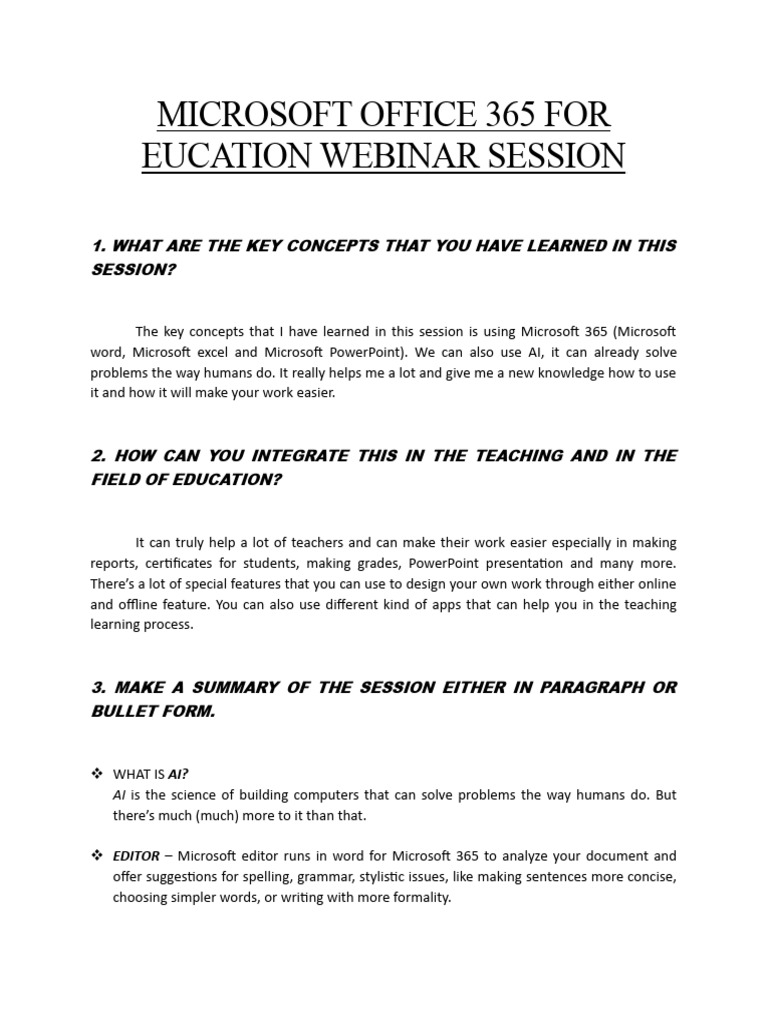 Microsoft Office 365 For Eucation Webinar Session Pdf