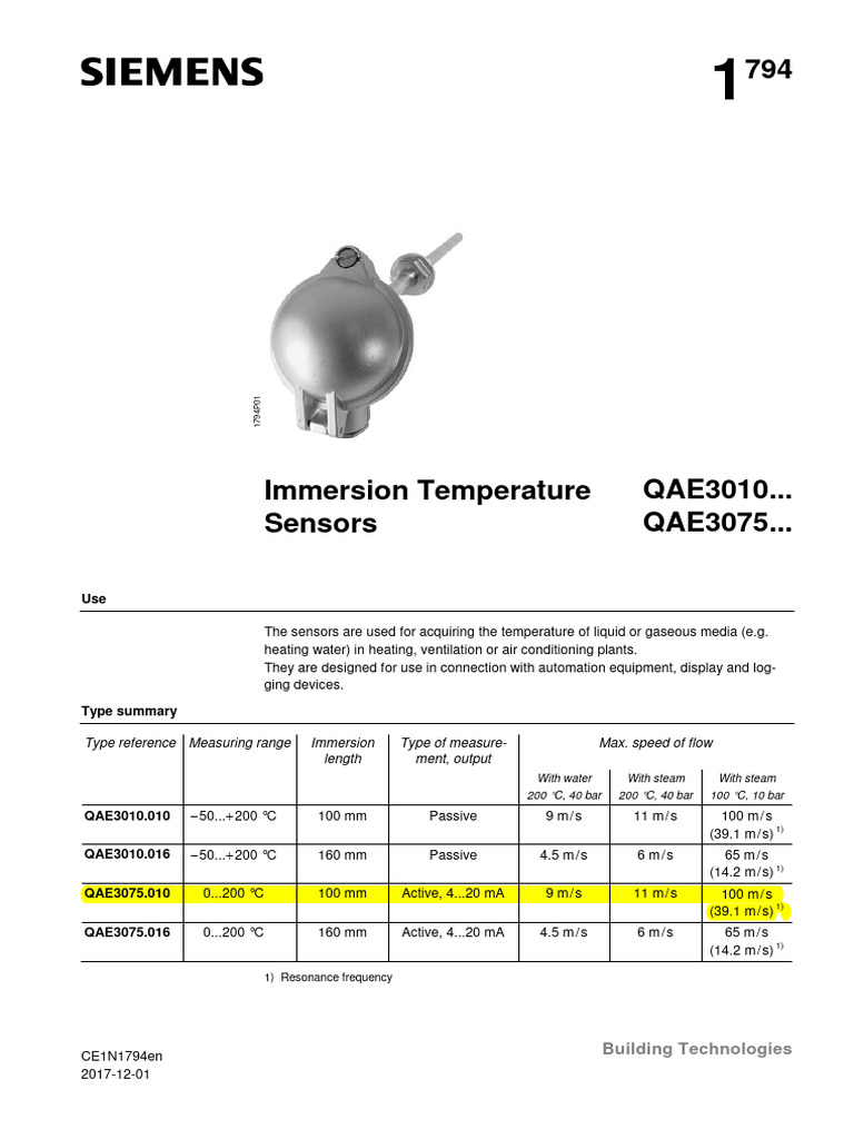 HVAC Temperature Sensors Guide | PDF | Sensor | Water