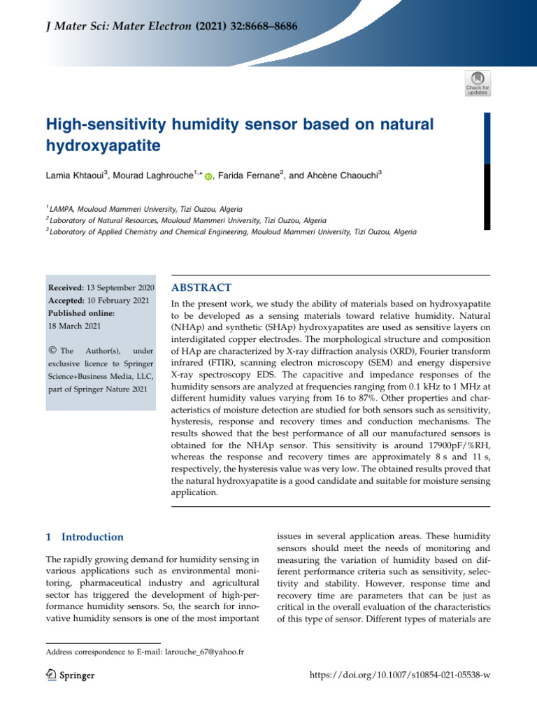 High-Sensitivity Humidity Sensor Based On Natural Hydroxyapatite | PDF
