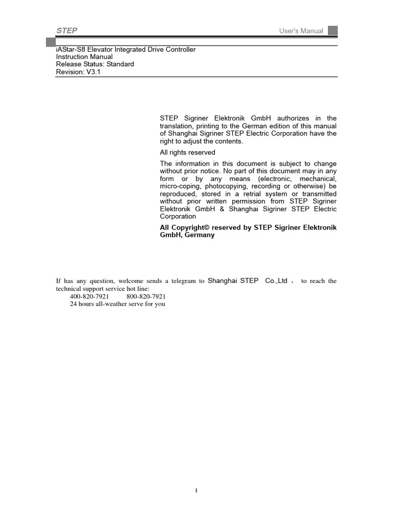 S8 Series Elevator Integrated Controller User Manual V3.1 | PDF ...