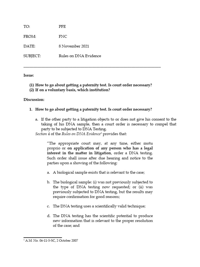 DNA Evidence Rules for Paternity Testing | PDF | Search And Seizure ...