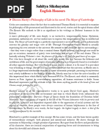 A Note On The Philosophy of Life in Hardy's The Mayor of Casterbridge.