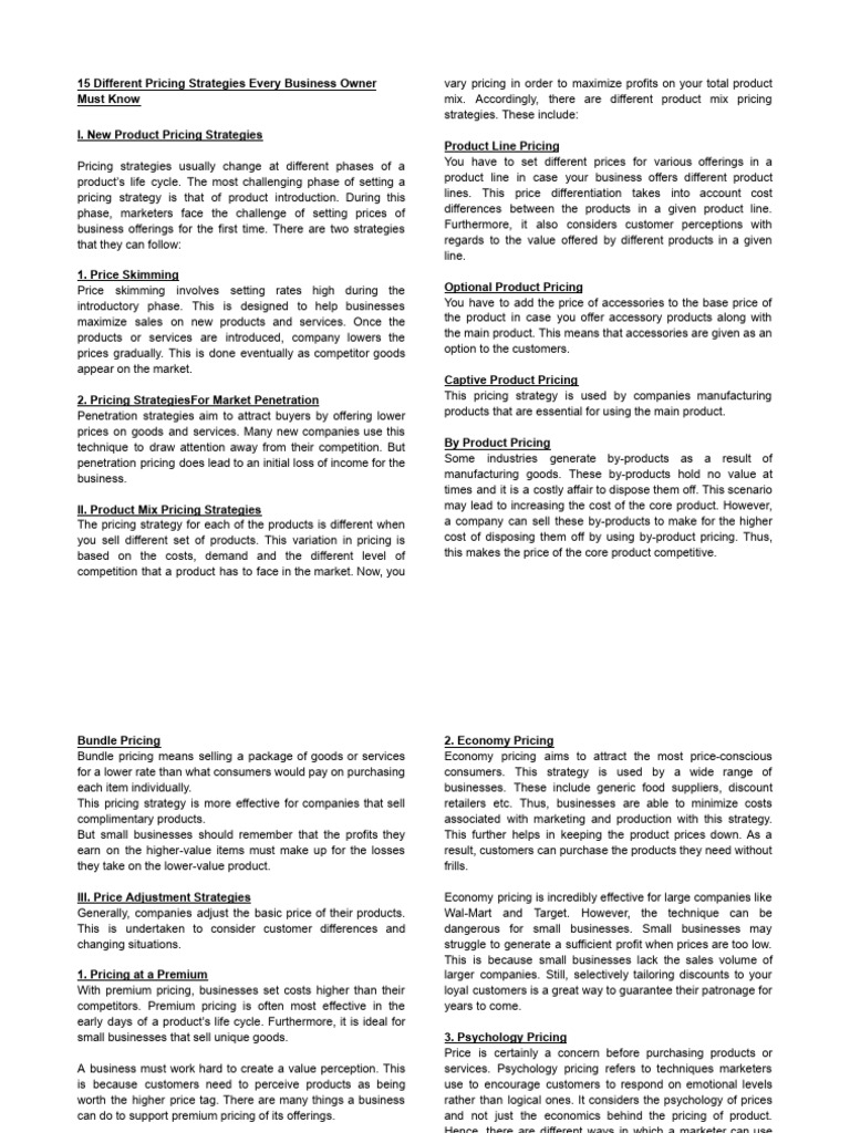 15 Different Pricing Strategies Every Business Owner Must Know Pdf