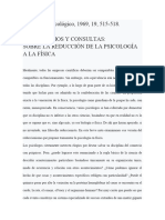 Comentarios y Consultas Sobre La Reducción de La Psicología A La Física