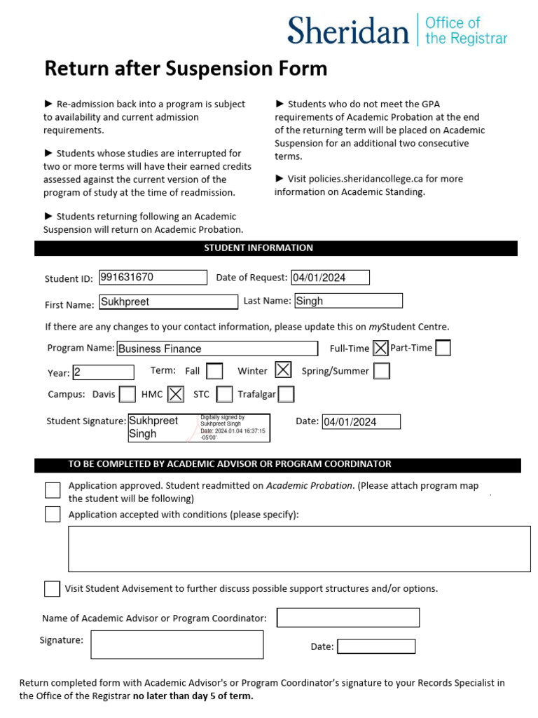 Academic Probation Re-admission Form | PDF | Career & Growth