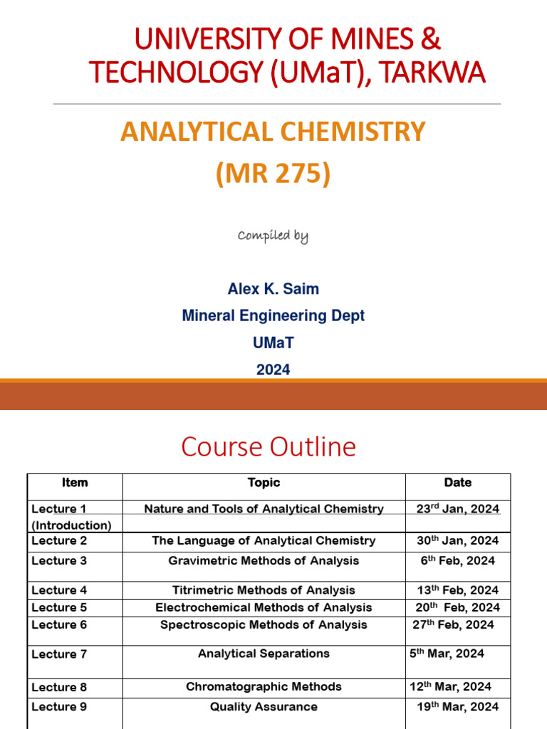 Analytical Chemistry Course Outline 2024 | PDF | Analytical Chemistry ...