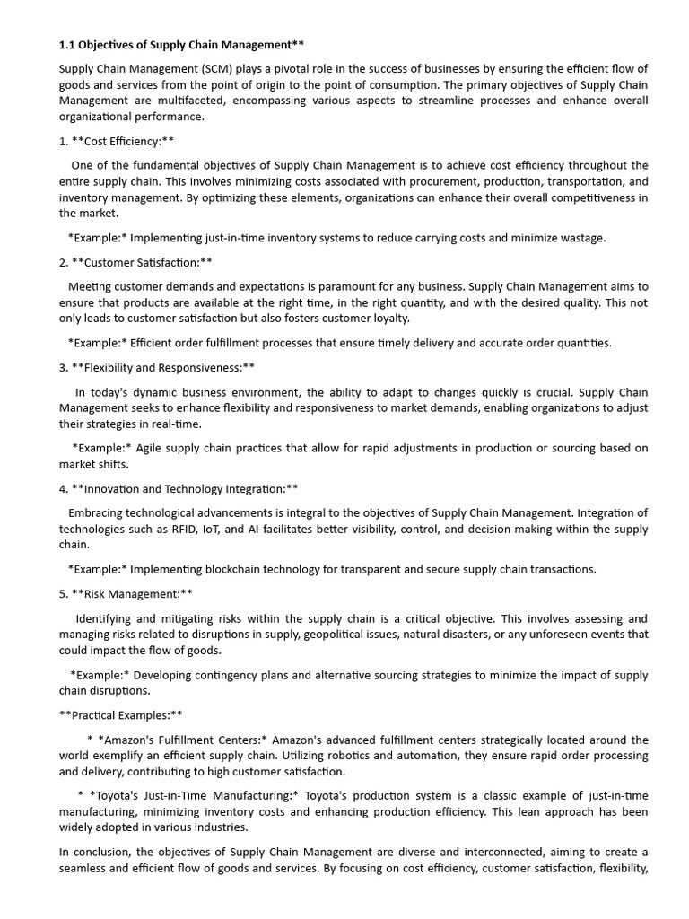 Objectives of Supply Chain Management | PDF