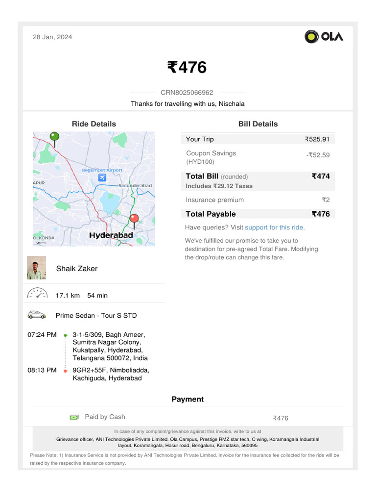 Ride Details Bill Details Pdf Invoice Economies