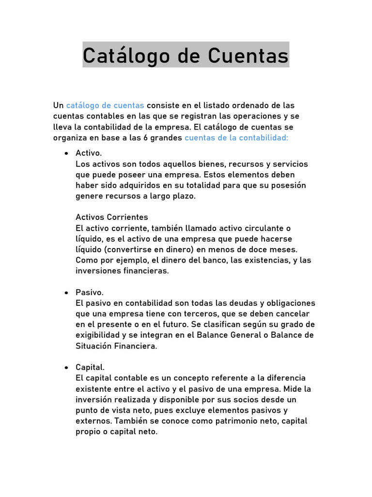 Catálogo de Cuentas 1 | Descargar gratis PDF | Contabilidad | Hoja de ...