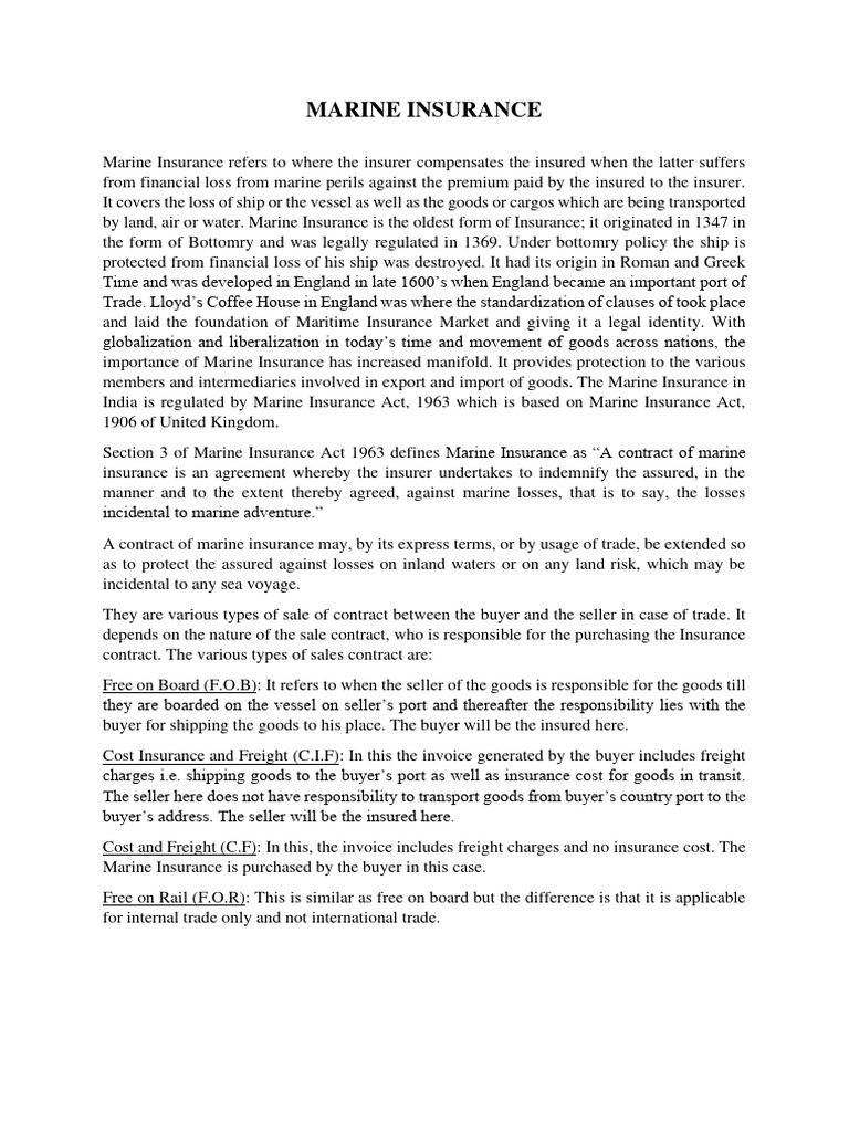 Marine Insurance | PDF | Business | Finance & Money Management