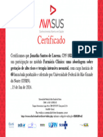 Farmácia Clínica Uma Abordagem Sobre Gestação de Alto Risco e Terapia Intensiva Neonatal - Certificado de Conclusão