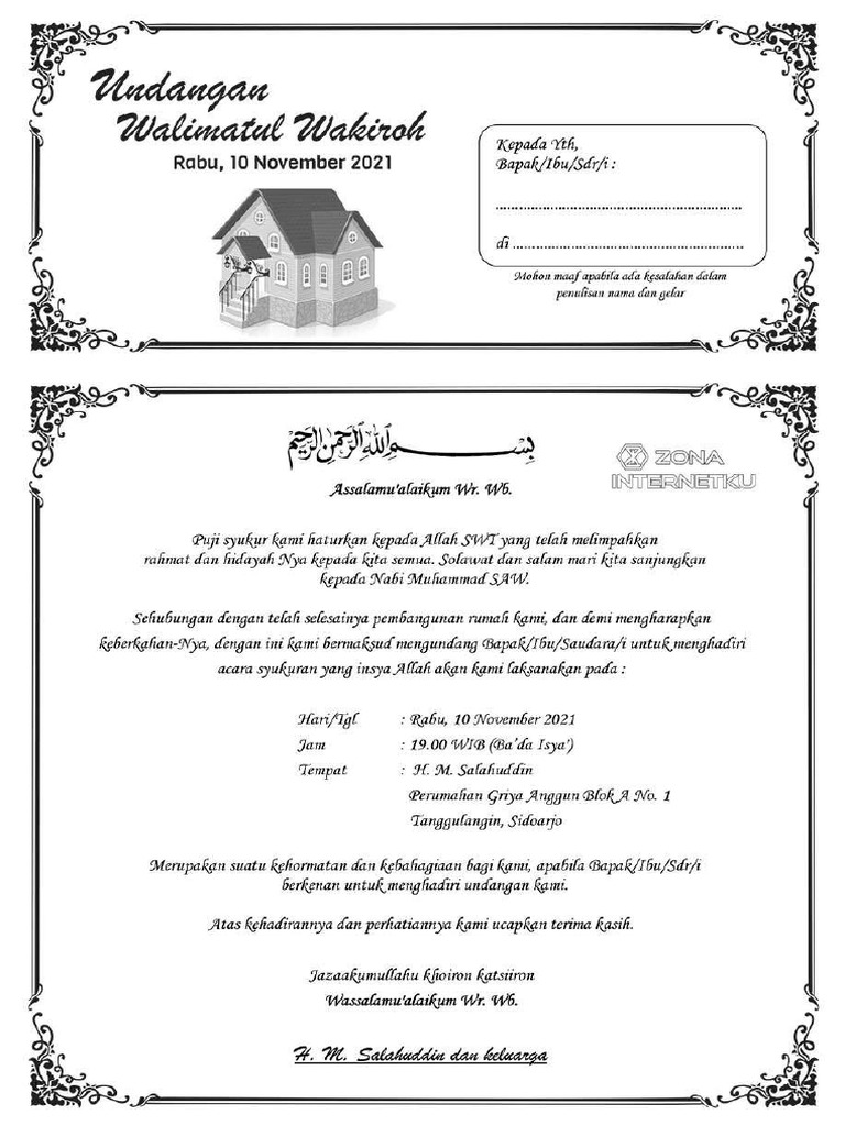 Contoh Undangan Syukuran Rumah | PDF