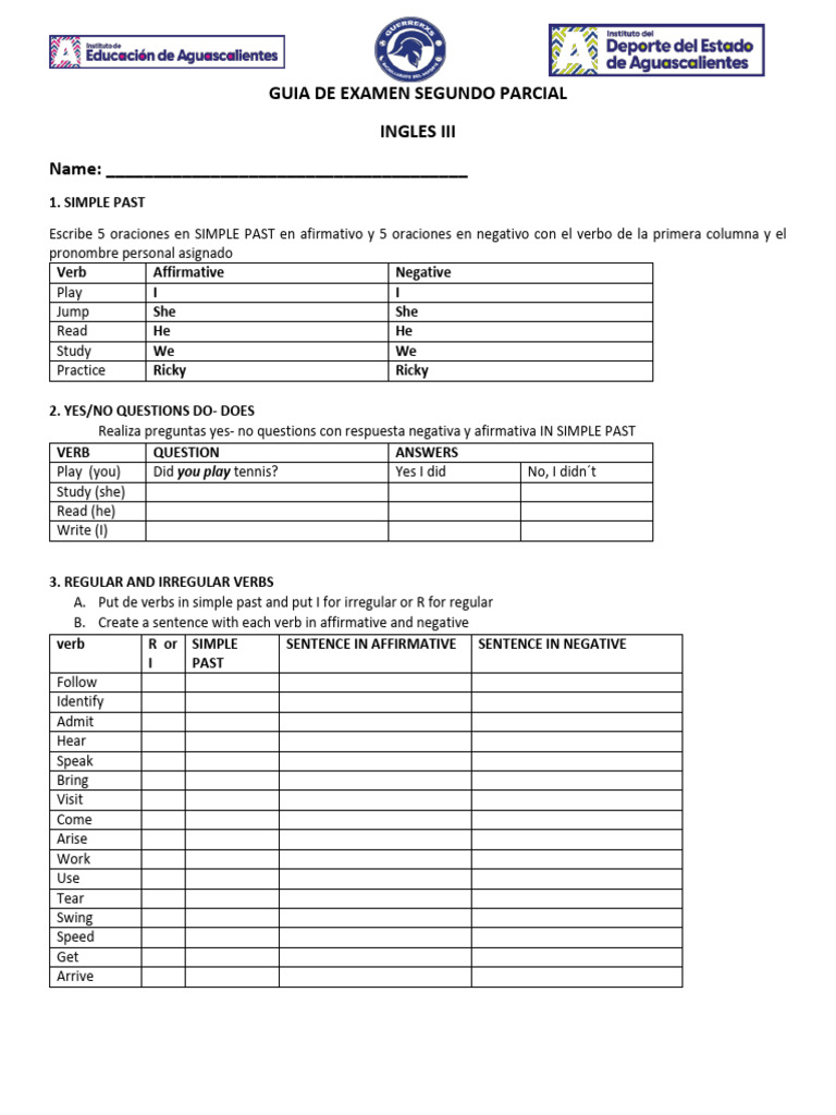 Examen Segundo Parcial Inglés III | PDF | Verb | Linguistic Morphology