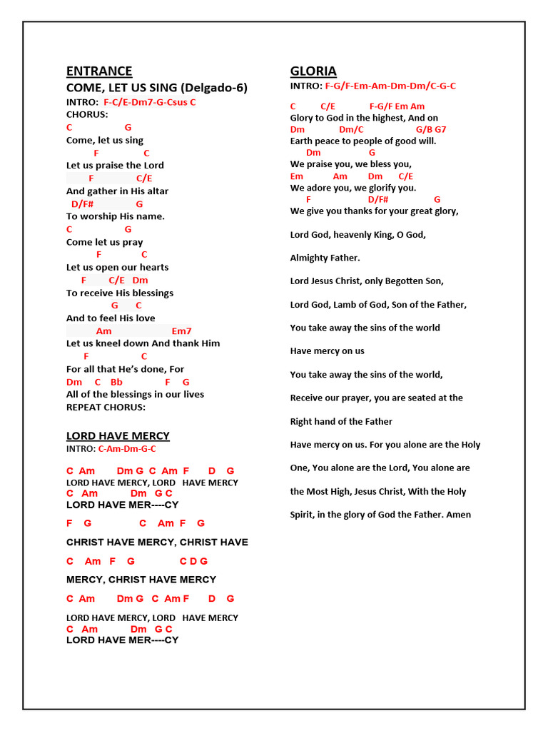 Entrance Hymns for Worship Service | PDF | Glory (Religion) | Christian ...