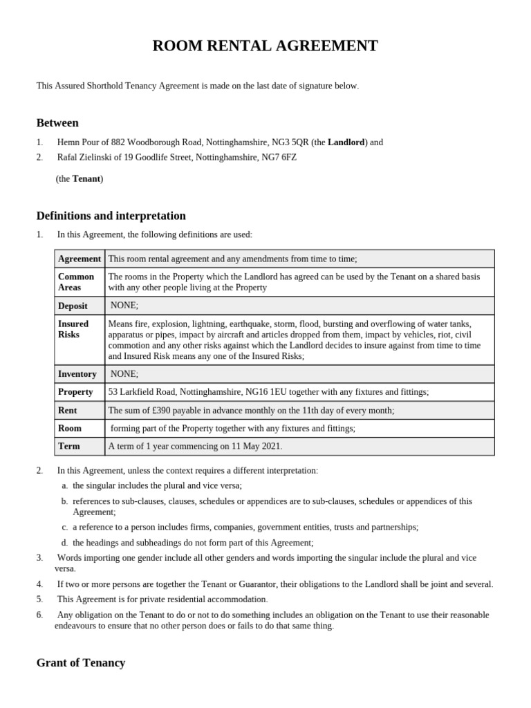 Room Rental Agreement | PDF