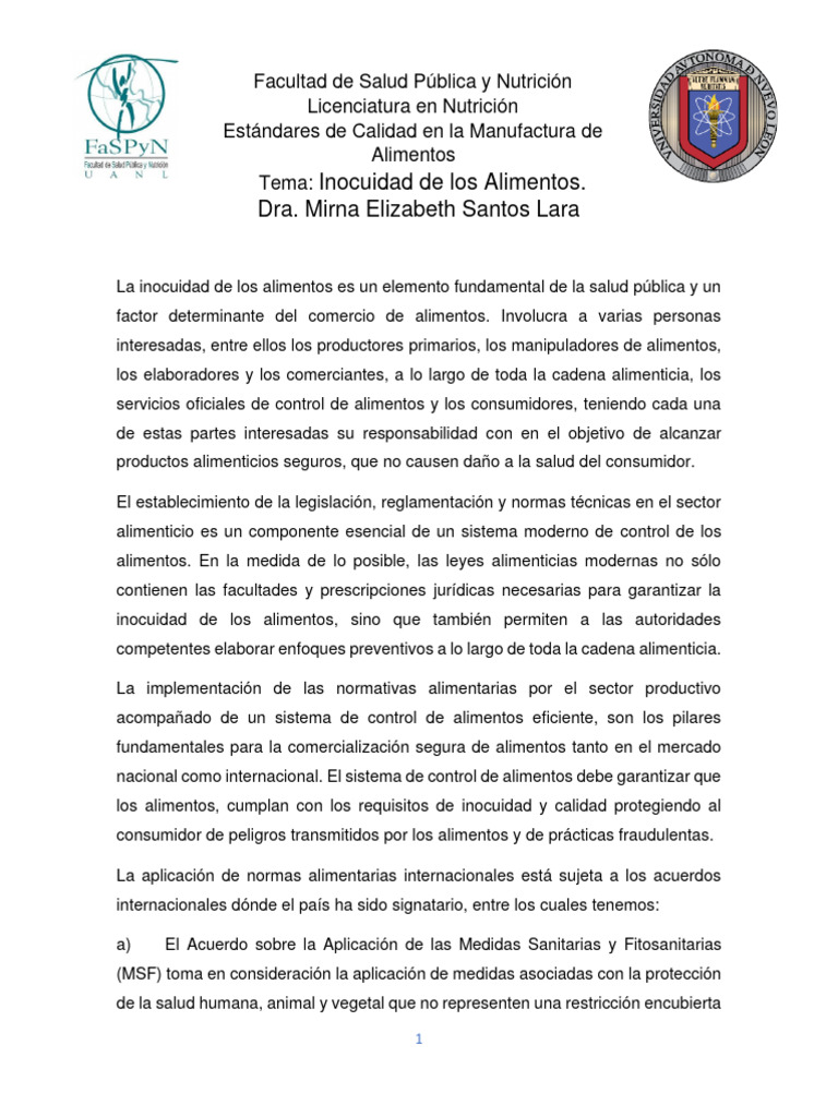 Inocuidad Alimentaria y Normativas Clave | PDF | Análisis de Riesgo y ...
