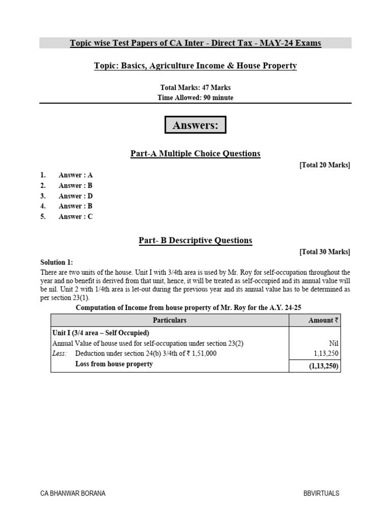 Basics House Property Solution Pdf Taxes Income