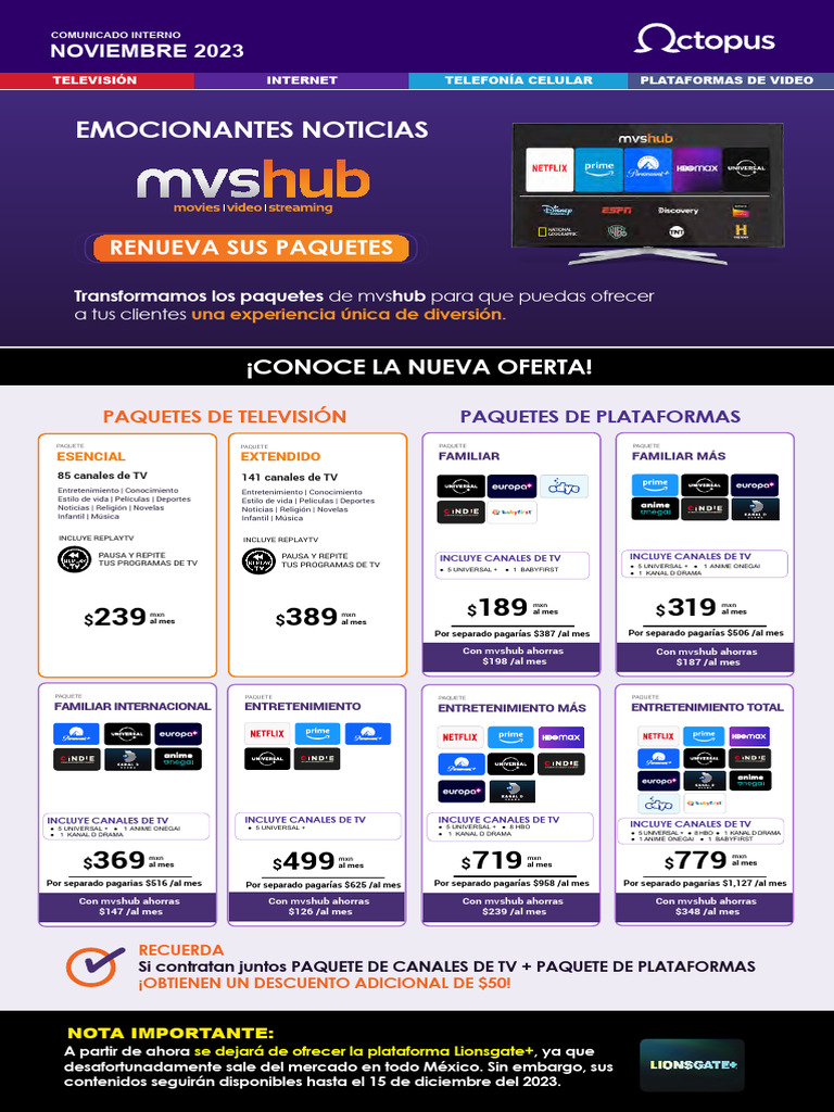 Mvshub Nuevos Paquetes Comunicadom Descargar Gratis PDF Empresas 