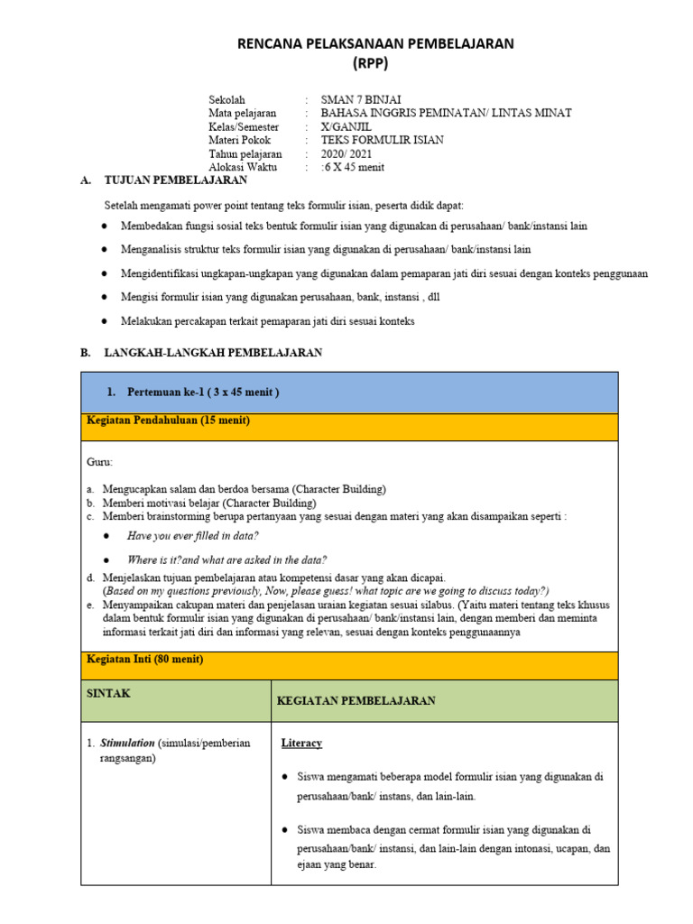 RPP Complete B. Inggris | PDF | Karier & Perkembangan