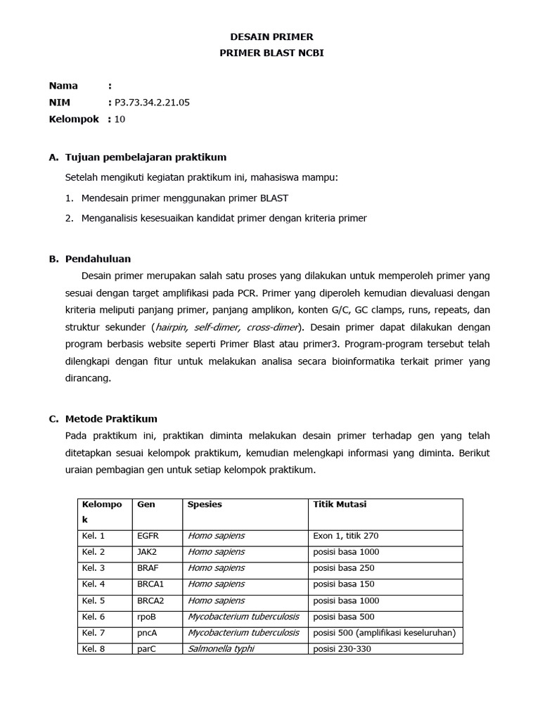 Desain Primer Menggunakan BLAST NCBI | PDF