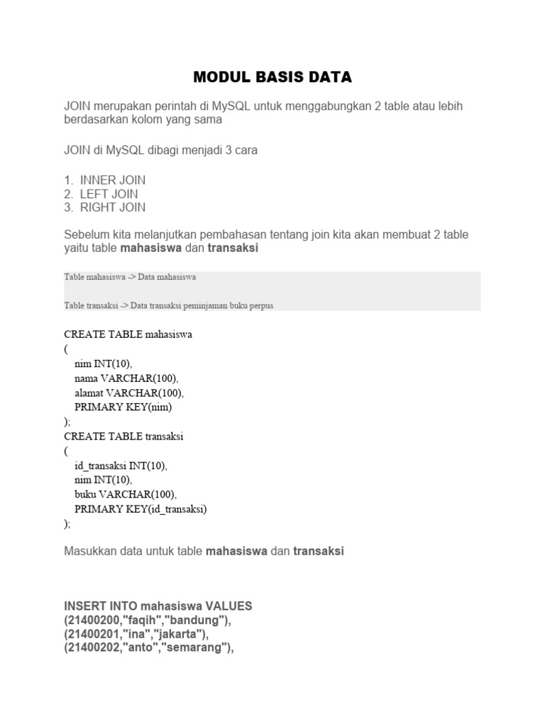 Panduan Lengkap MySQL JOIN dan Stored Procedure | PDF