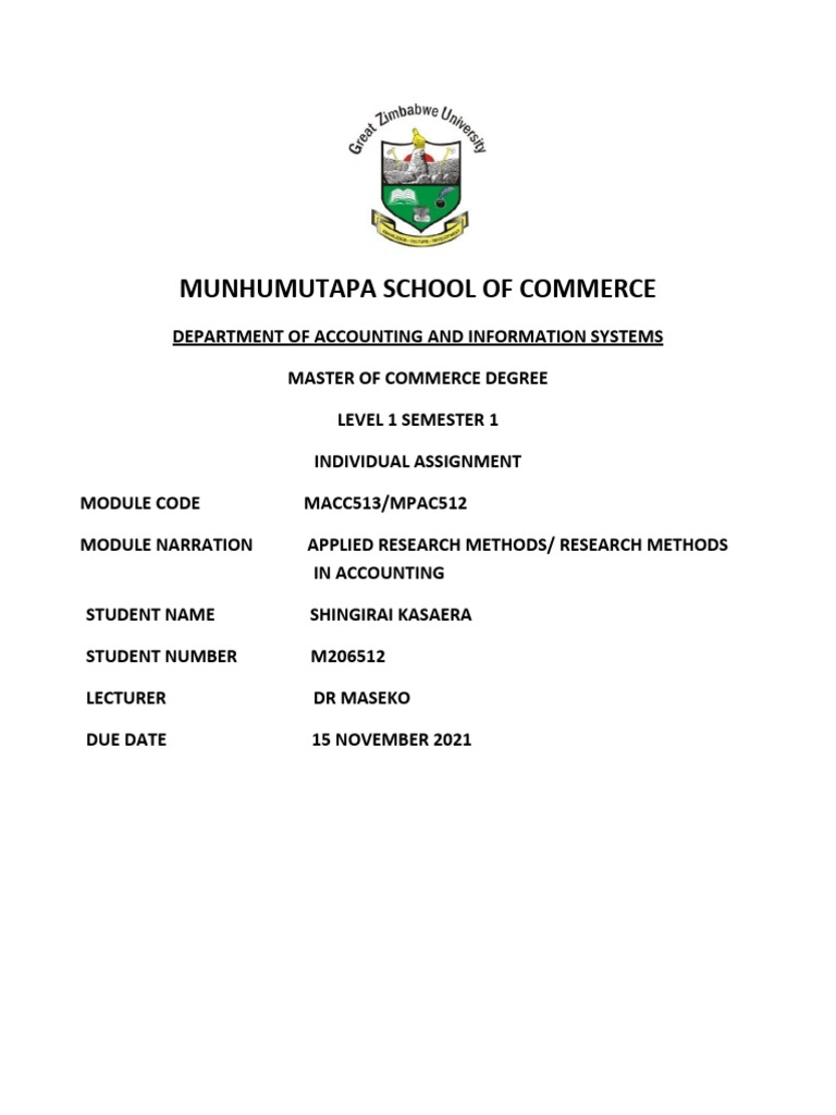 M206512 Kasaera S - Research Assignment | PDF | Methodology ...