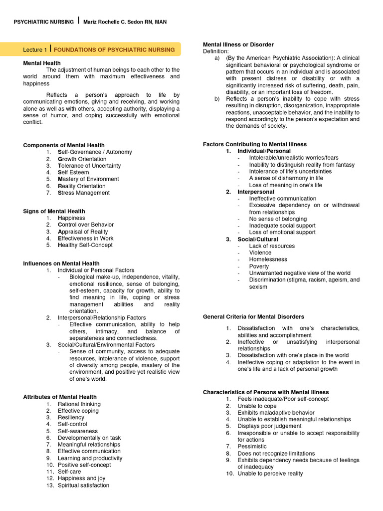 Psychiatric Mental Health Nursing MIDTERM 2023 | PDF | Mental Disorder ...