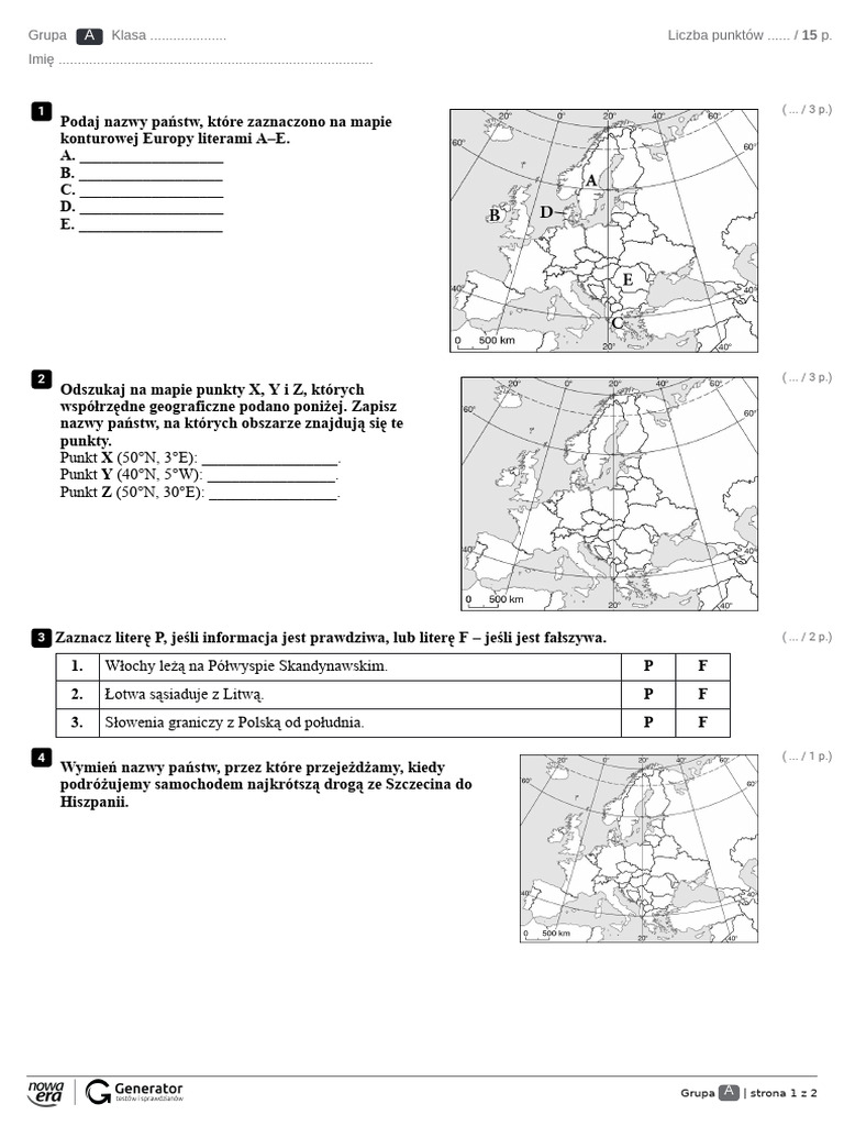 3.4 Podzia Polityczny Europy Test Z Widoczna Punktacja PDF