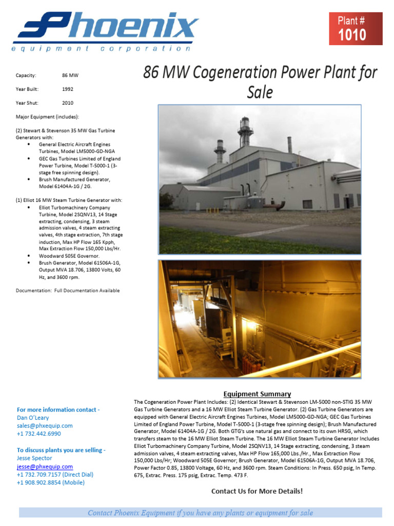 Cogeneration Power Plant With LM 5000 Gas Turbines 86 MW 174 | PDF ...