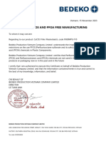 Certificate of Pfos and Pfoa Free Manufacturing
