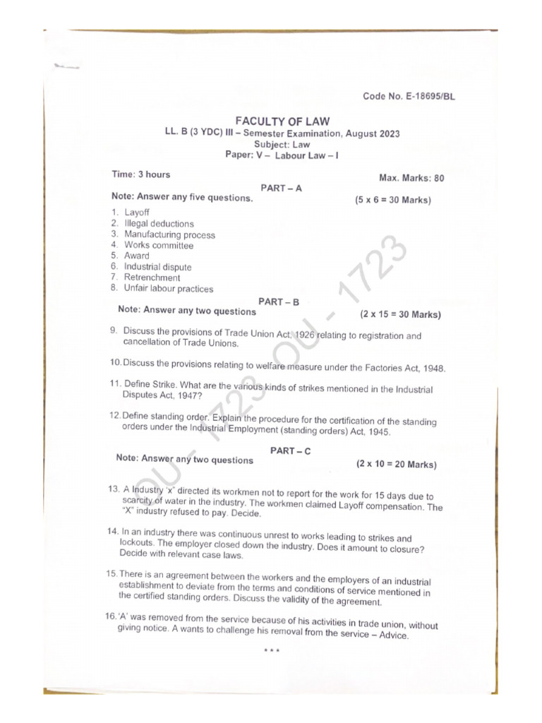 Labour Law I - 3 Sem | PDF