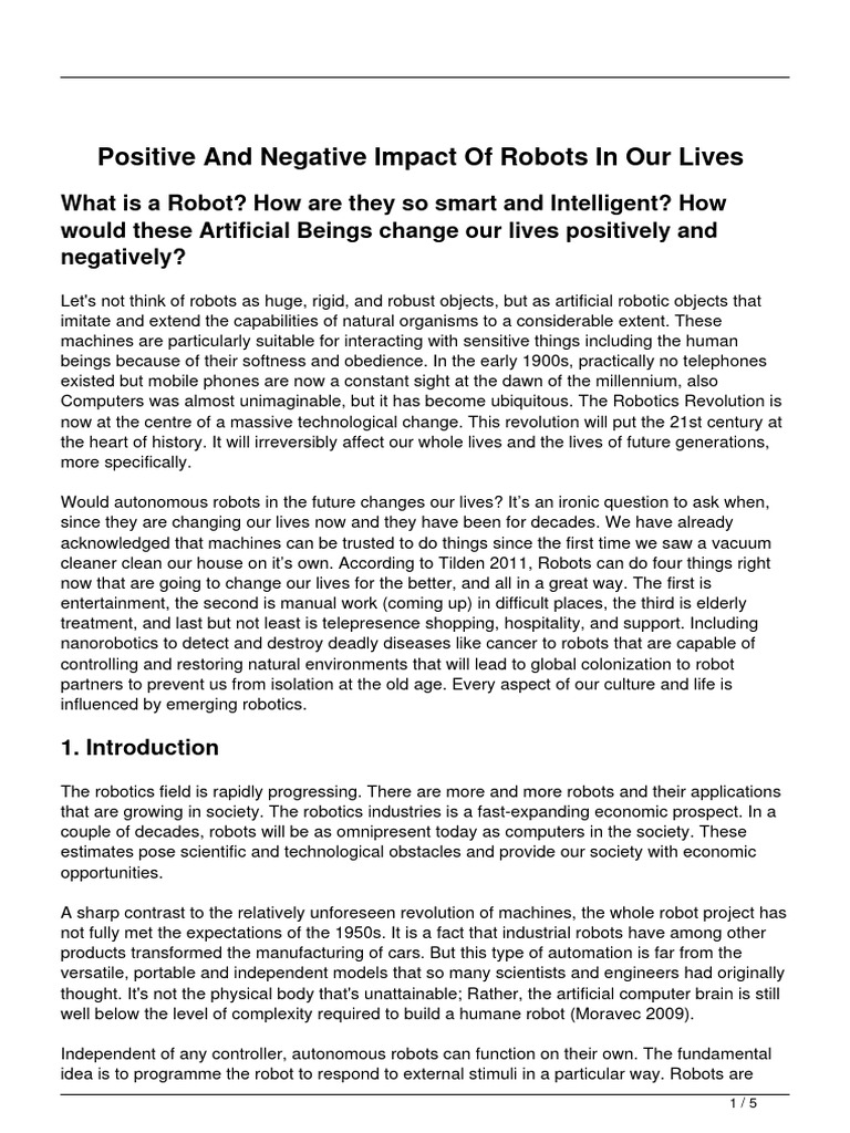 Positive and Negative Impact of Robots in Our Lives PDF Robot