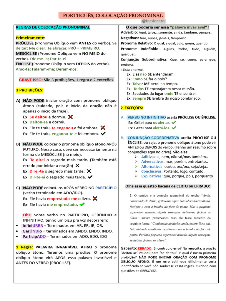 Regras de Colocação Pronominal | PDF | Pronome | Tipologia linguística
