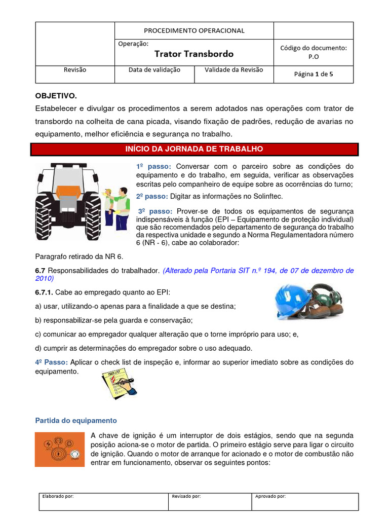 Procedimentos para Trator de Transbordo | PDF | Trator | Motores