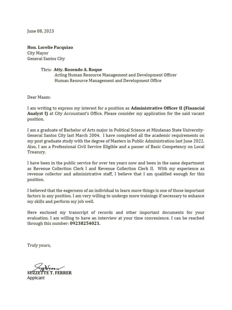 Application for Administrative Officer II | PDF