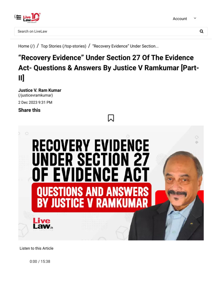 Section 27 Evidence Act: Key Insights | PDF | Confession (Law ...