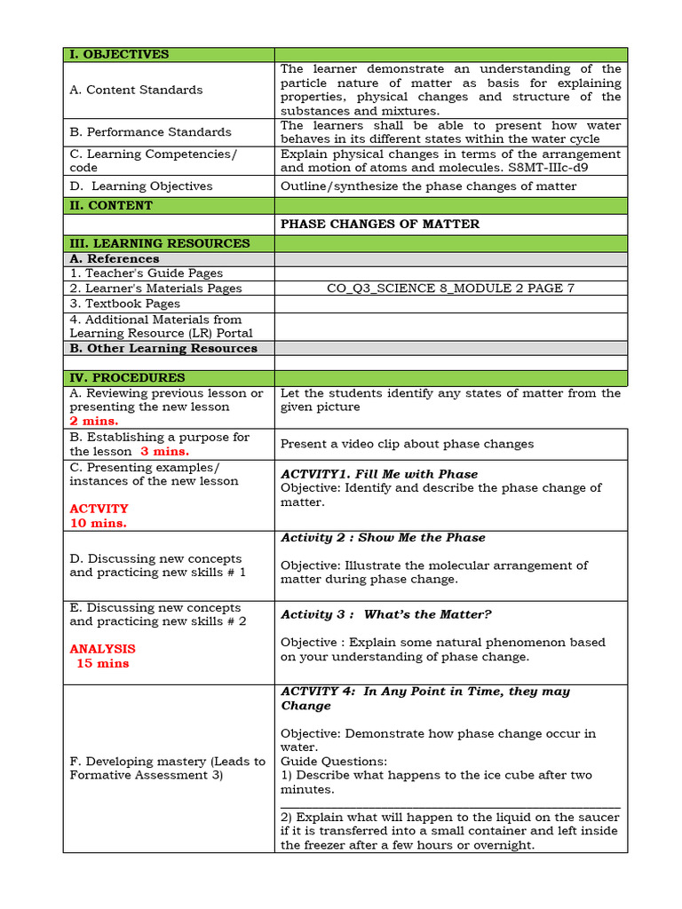 Phase Changes of Matter Explained | PDF | Matter | Learning