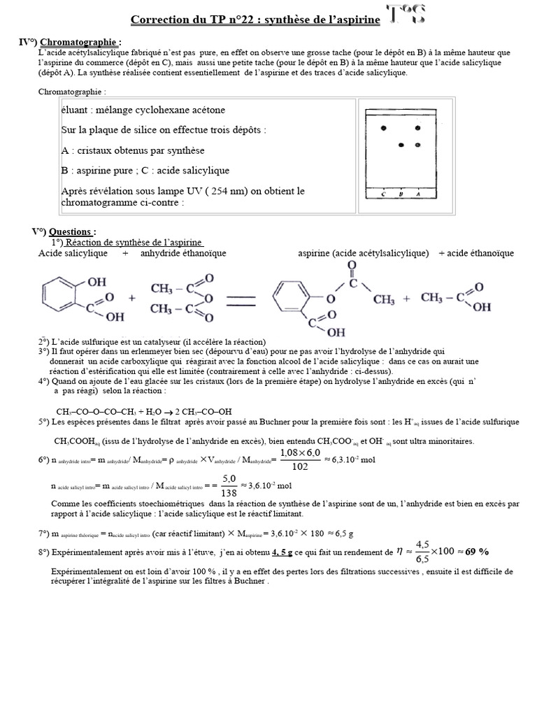 Correction du TP sur l'aspirine | PDF | Acide carboxylique | Aspirine