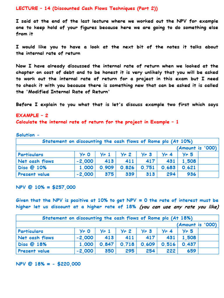 14 - Discounted Cash Flow Techniques (Part 2) | PDF | Internal Rate Of ...